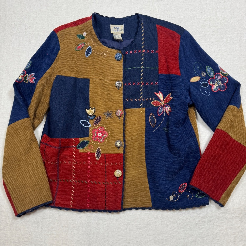 VTG Koret City Blues Womens‎ Patchwork Floral Embroidered Jacket M Cottagecore